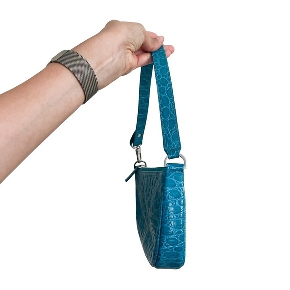 BY FAR Rachel Small Leather Croc-Embossed Shoulder Bag Blue - Picture 4 of 8